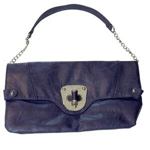 Vintage Inspired Faux Leather Handbag Clutch Purple Silver-tone Hardware